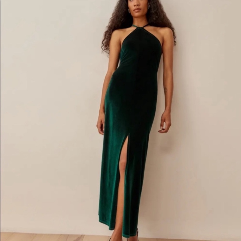 Reformation Nyla Velvet Dress Emerald
